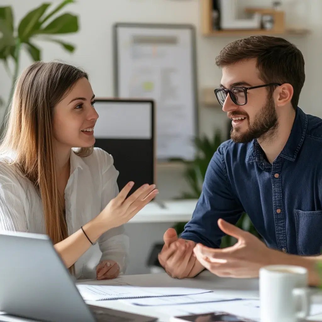 Image de deux personnes qui se formetn sur l'intérim avec DirectSkills